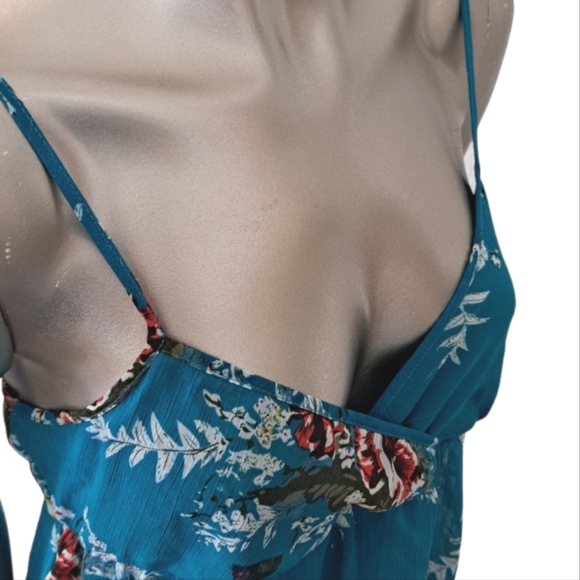 Y2K Rue21 Floral Slip Dress Teal Sheer Mini Spaghetti Strap 90s 2000s - Picture 7 of 10